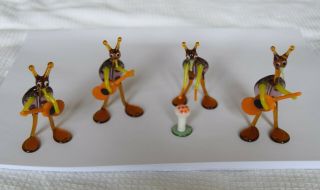 Unusual & Rare Set 1964 Hand Blown Glass Beatles Beetle Figures Models With Drum