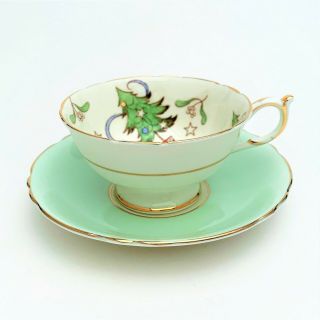 Rare Vintage Paragon Christmas Trees Tea Cup & Saucer In Scalloped Tipped Shape