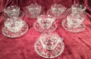 Lovely Set Of 8 Cambridge Rose Point Cups And Saucers