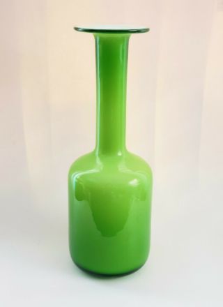 Vintage 12.  5 " Holmegaard Kastrup (attr) Green Cased Glass Gulvase Bottle Vase