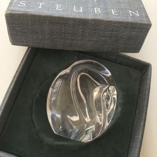 Rare Steuben Crystal Glass Elephant Hand Cooler Figurine - Signed W/ Orig Box