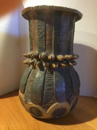 Vintage Mid Century Brutalist Organic Pottery Vessel Vase Art Object Signed