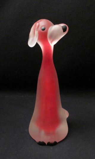 Vintage Italian Murano Glass Dog Figurine Sculpture Red Sommerso Satin Finish