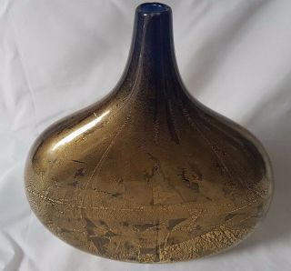 Isle Of Wight Azurene Lollypop Studio Glass Gold Vase.  Circa 1970 - 1980