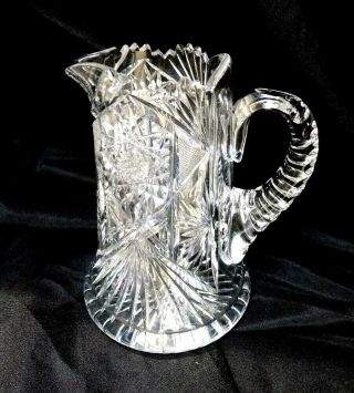 Antique Abp American Brilliant Cut Glass 7 1/2 " Tall Pitcher
