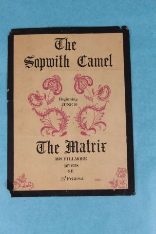 Vtg 1966 Sopwith Camel At The Matrix Fillmore Concert Poster Handbill