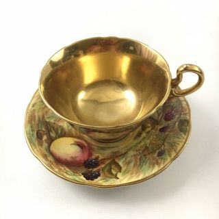 Aynsley Tea Cup And Saucer Handpainted Signed Gold Fruit Orchard N Bruny