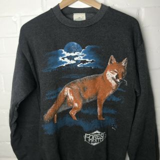 Forest Trail Vintage Nature Red Fox Night Graphic Gray Medium Sweatshirt Nwt Ssi