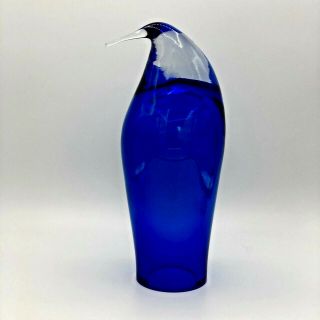 Blenko Sapphire Blue Cased In Crystal Art Glass Penguin Designed By Don Shepherd