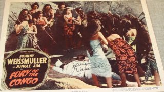 Fury Of The Congo Lobby Card Signed By Johnny Weissmuller Natives