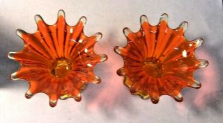 Vintage 1960 ' s FOSTORIA HEIRLOOM Amberina Orange Candle Holders - set of 2 3