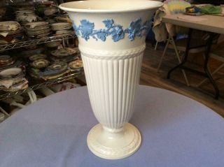 Wedgwood Embossed Queensware Lavender On Cream Fluted 13 " Vase