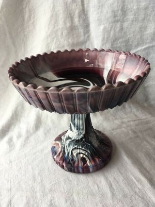 Rare Atterbury Compote Panel Design Purple Slag Glass Antique