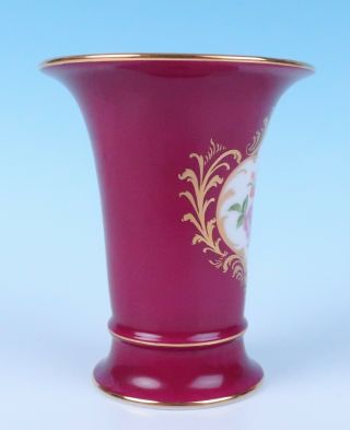 Vintage Meissen 1st Quality Dresden Flowers Maroon & Gold Trumpet Vase Porcelain 3