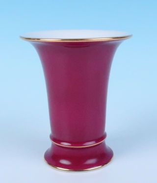 Vintage Meissen 1st Quality Dresden Flowers Maroon & Gold Trumpet Vase Porcelain 4