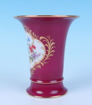 Vintage Meissen 1st Quality Dresden Flowers Maroon & Gold Trumpet Vase Porcelain 5