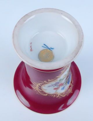 Vintage Meissen 1st Quality Dresden Flowers Maroon & Gold Trumpet Vase Porcelain 7