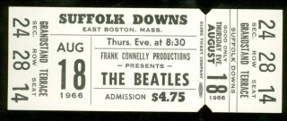 Beatles Suffolk Downs August 18,  1966 Concert Ticket