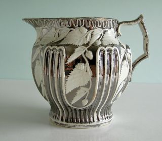 Fine Staffordshire Pearlware Silver Lustre Resist Milk Pitcher Hops,  Vine 1820