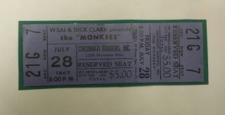 The Monkees Full Concert Ticket 1967 Cincinnati Dick Clark Productions