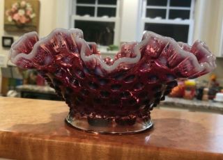 Fenton Purple Plum Opalescent Glass Hobnail 8 1/4 " Epergne Bowl Base Only