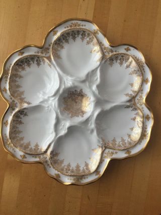 Vintage Lrl L.  R.  L.  Limoges France Oyster Plate White Porcelain Gold Trim