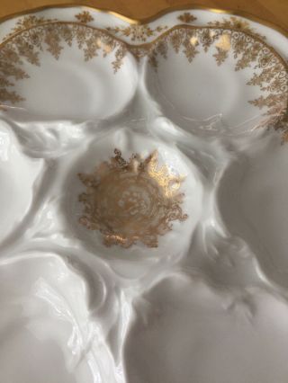 Vintage LRL L.  R.  L.  Limoges France Oyster Plate White Porcelain Gold Trim 8