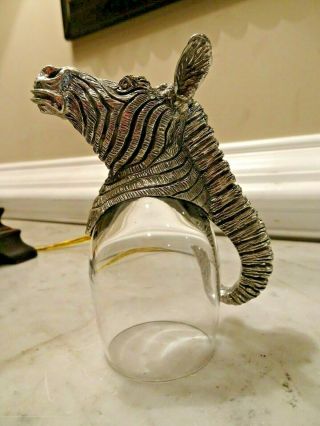 Vintage Frankli Pewter Wild Animal Glass Art Collectible Set of 2 Zebra Elephant 8