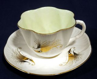 Shelley Fine Bone China Black,  Gold Feather Dainty Shape Tea Cup And Saucer Set