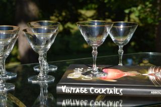 Vintage Gold Rimmed Cocktail Martini Glasses,  Set Of 7,  Craft Cocktail Glasses