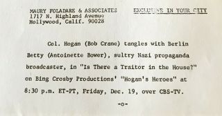EXC ORIG HOGAN ' S HEROES BOB CRANE ANTOINETTE BOWER CBS PRESS PHOTO 8x10 1969 3