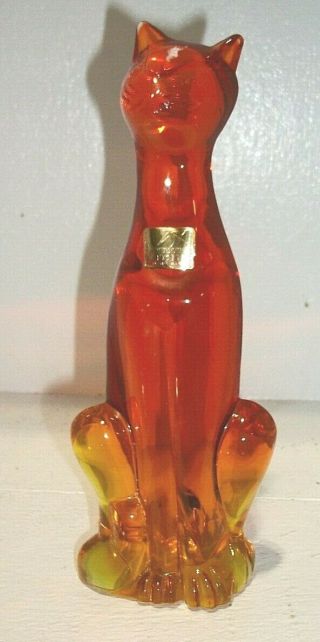 Rare Vintage Viking Art Glass Cat 8.  5 " Persimmon With Label
