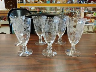Elegant Heisey Etched Rose 6.  75 " Iced Tea Goblets W/stickers Set Of 6 -