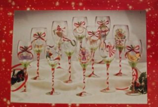 Block Basics Vintage Twelve Days Of Christmas Wine Glasses 12 Goblets Nib