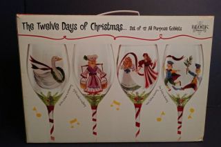 Block Basics Vintage Twelve Days Of Christmas Wine Glasses 12 Goblets NIB 6
