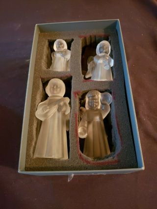 SET 4 VTG DAUM ANGEL CLEAR CRYSTAL CANDLE HOLDERS CHRISTMAS ORNAMENTS W/BOX 5