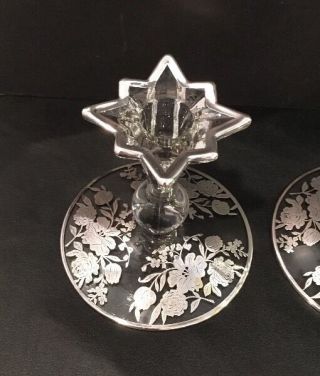 Vintage Rare Crystal Candle Holders w Sterling Silver Rose Overlay Germany 4