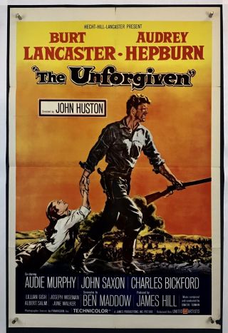 Unforgiven Movie Poster (good, ) One Sheet ‘60 Burt Reynolds Audrey Hepburn 3382