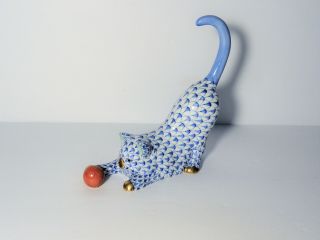 Herend Blue Fishnet Cat W/ Ball