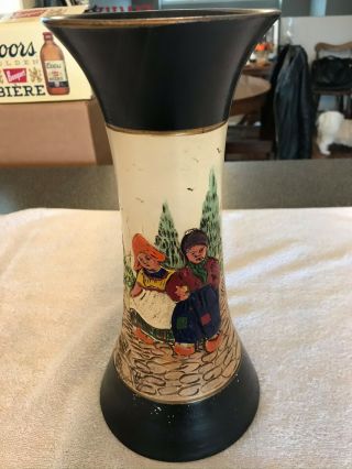Rare,  Early Medalta Vase Dutch Boy And Girl 12.  5 " High