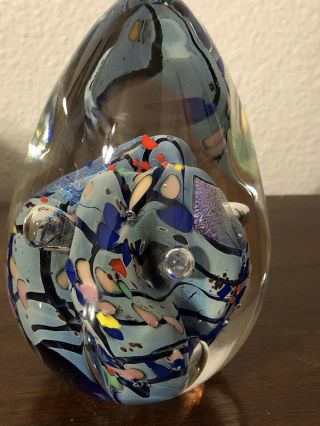 Rollin Karg Signed Dichroic Art Glass Egg Paperweight Sculpture