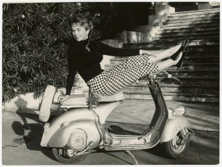 Dawn Addams Cheesecake Pin - Up Mod Pose On Vespa Scooter Fab 1950s Photograph