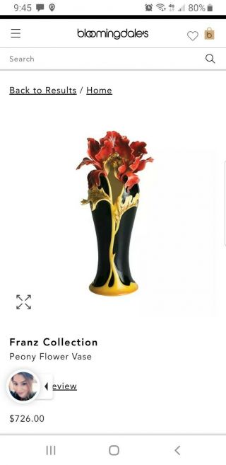 Fz00689 Franz Porcelain Striking Vermillion Peony Vase In The Box