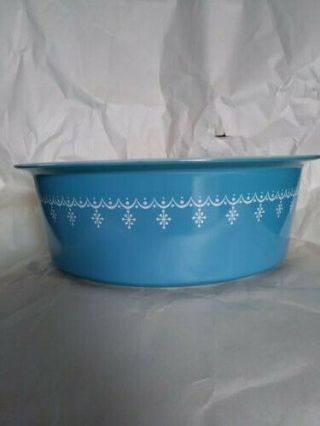 Vintage Rare Pyrex 4 Qt 664 Casserole Dish W/lid Blue Snowflake Garland