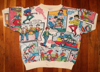 Rare Authentic The Monkees Short - Sleeved Sweatshirt Comic Art L 1967 Screen Gems