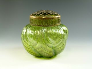Kralik Glass - Art Nouveau - Iridescent Green Flower Vase / Rose Bowl