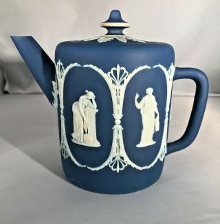 Antique Wedgwood Jasperware Coffee/ Teapot Pot Blue & White Thanksgiving