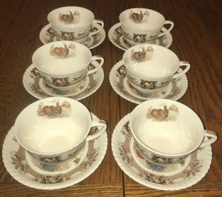 Set Of 6 Vintage Johnson Brothers Barnyard King Turkey Coffee Tea Cup & Saucer