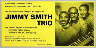 Jimmy Smith Trio - Rare Vintage Zürich 1968 Jazz Concert Handbill