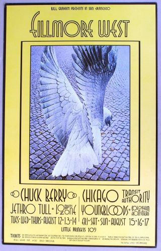 Chuck Berry Fillmore West Concert Poster,  Bill Graham Bg 187,  1st Printing,  1969